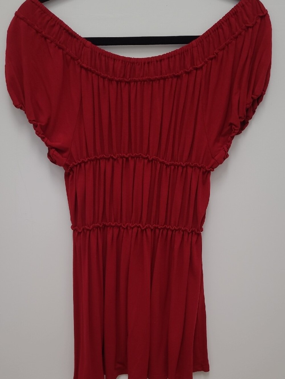 Max Studio Red Off-Shoulder Ruched Tunic Top - Picture 5 of 5